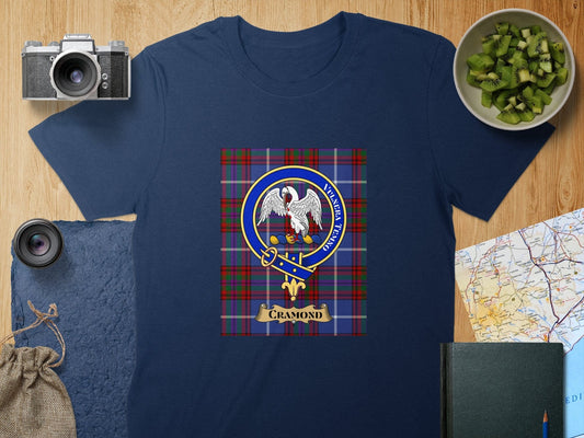 Physical Item S / Navy Cramond Scottish Tartan Crest Unisex T-Shirt