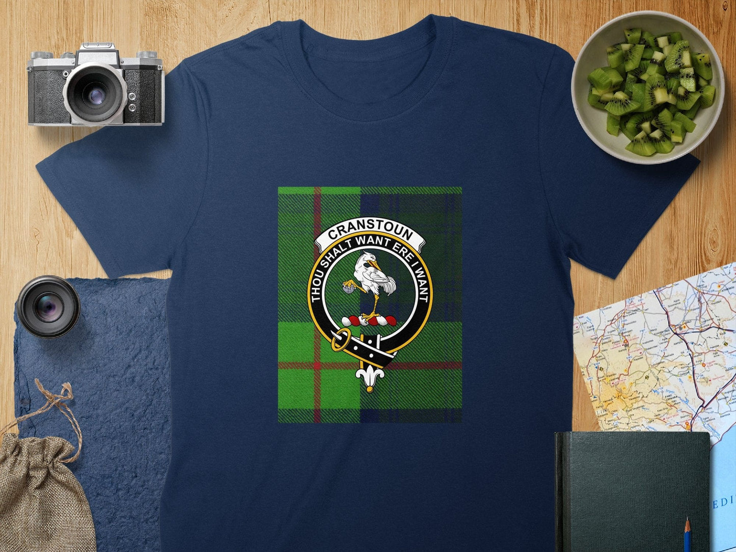 Physical Item S / Navy Cranstoun Clan Scottish Tartan Crest Unisex T-Shirt