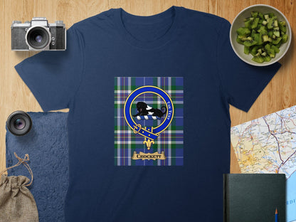 Physical Item S / Navy Crockett Clan Scottish Tartan Crest Unisex T-Shirt