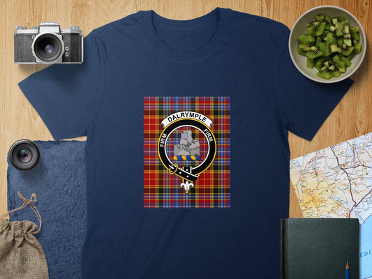 Physical Item S / Navy Dalrymple Clan Scottish Tartan Crest Unisex T-Shirt