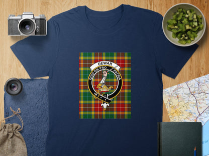 Physical Item S / Navy Dewar Clan Scottish Tartan Crest Unisex T-Shirt