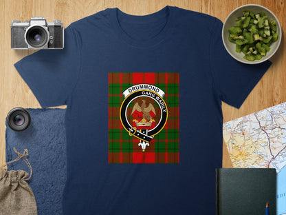 Physical Item S / Navy Drummond Clan Scottish Tartan Crest Unisex T-Shirt