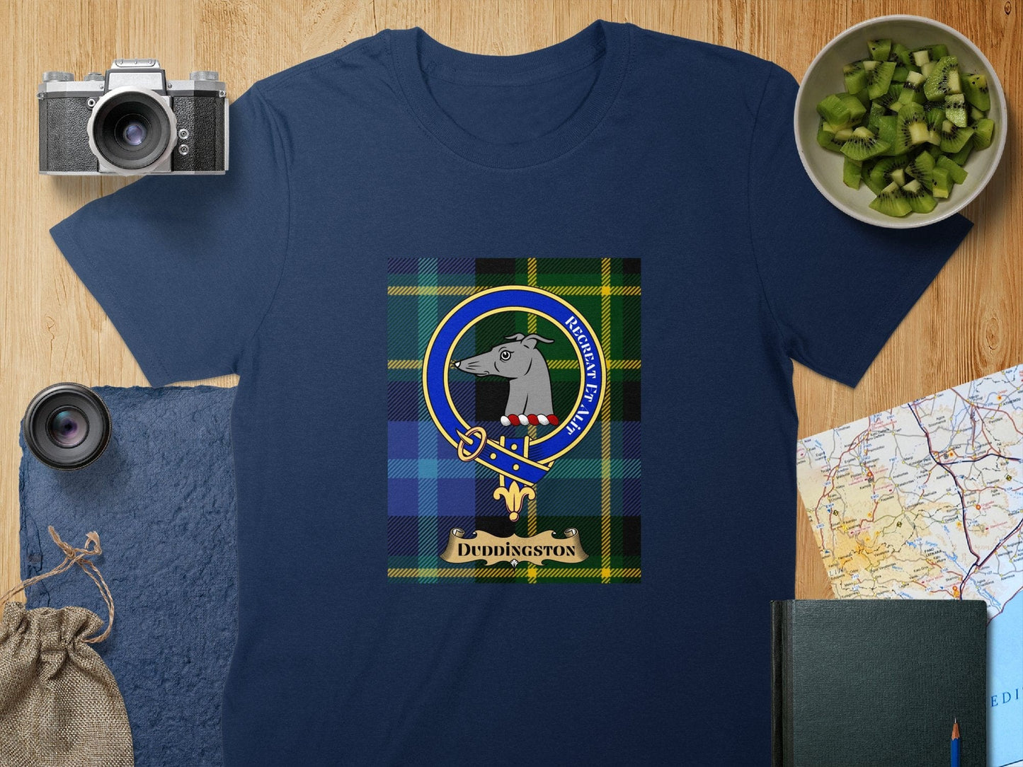 Physical Item S / Navy Duddingston Clan Scottish Tartan Crest Unisex T-Shirt