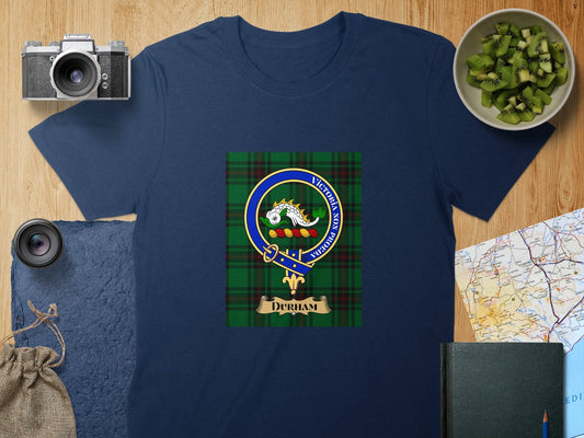 Physical Item S / Navy Durham Clan Scottish Tartan Crest Unisex T-Shirt