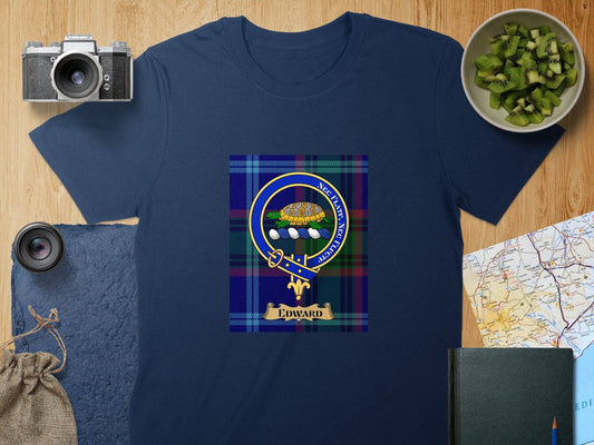 Physical Item S / Navy Edward Clan Scottish Tartan Crest Unisex T-Shirt