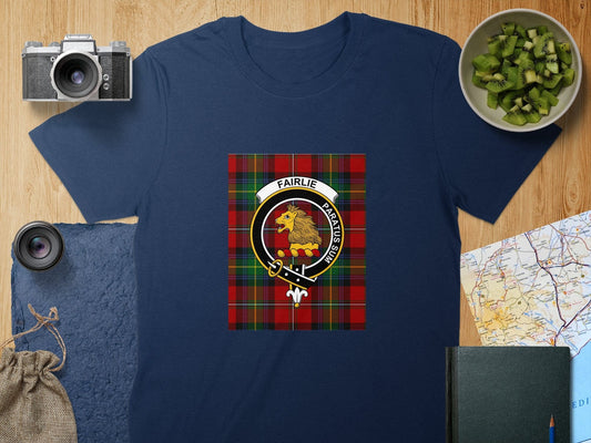 Physical Item S / Navy Fairlie Clan Scottish Tartan Crest Unisex T-Shirt