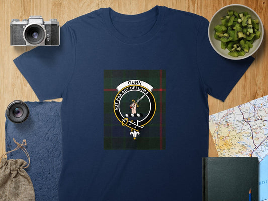 Physical Item S / Navy Gunn Clan Scottish Tartan Crest Unisex T-Shirt