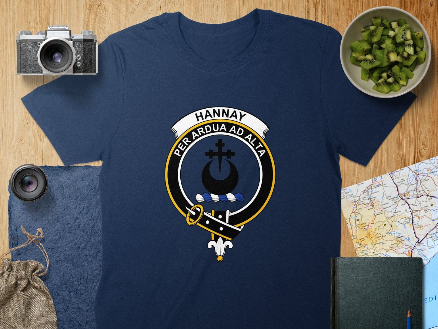 Physical Item S / Navy Hannay Clan Crest Per Ardua Ad Alta T-Shirt