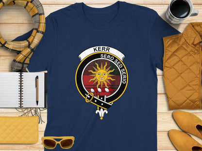Physical Item S / Navy Kerr Clan Scottish Tartan Crest T-Shirt