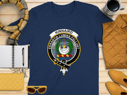 Physical Item S / Navy Kinnaird Clan Scottish Tartan Crest T-Shirt