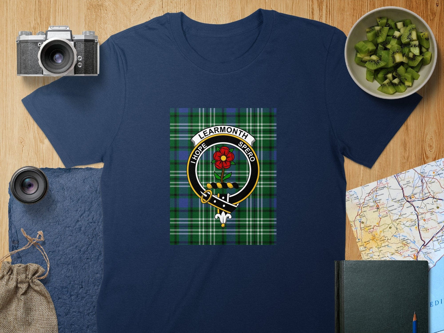 Physical Item S / Navy Learmonth Clan Scottish Tartan Crest Unisex T-Shirt