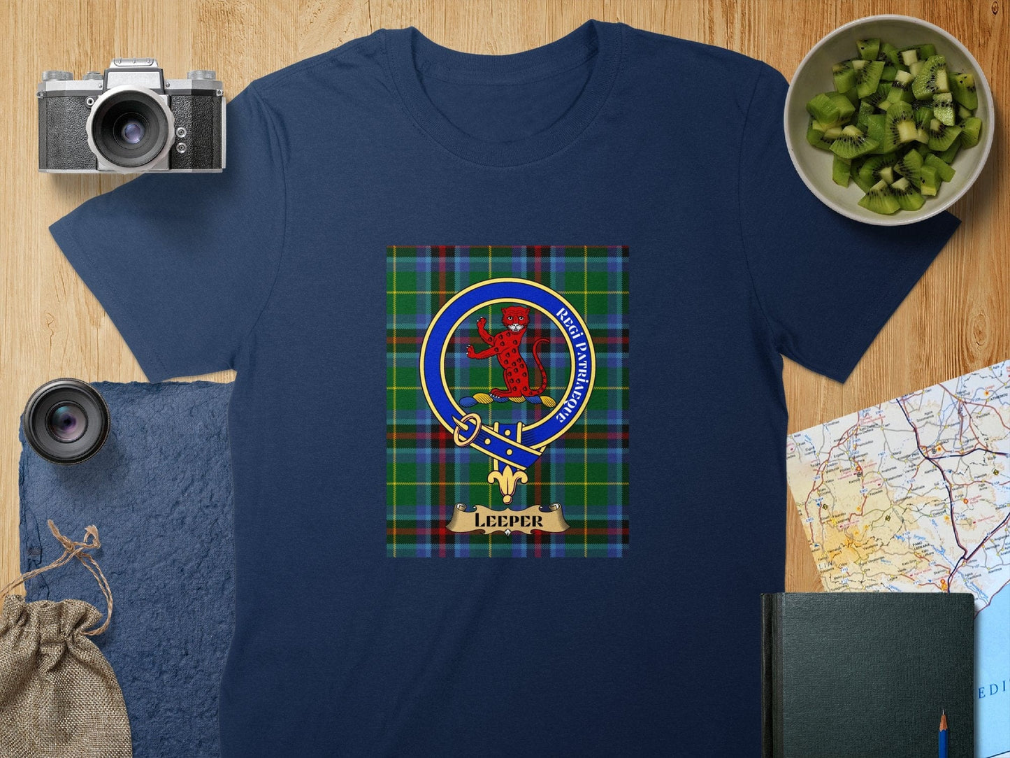 Physical Item S / Navy Leeper Clan Scottish Tartan Crest Unisex T-Shirt