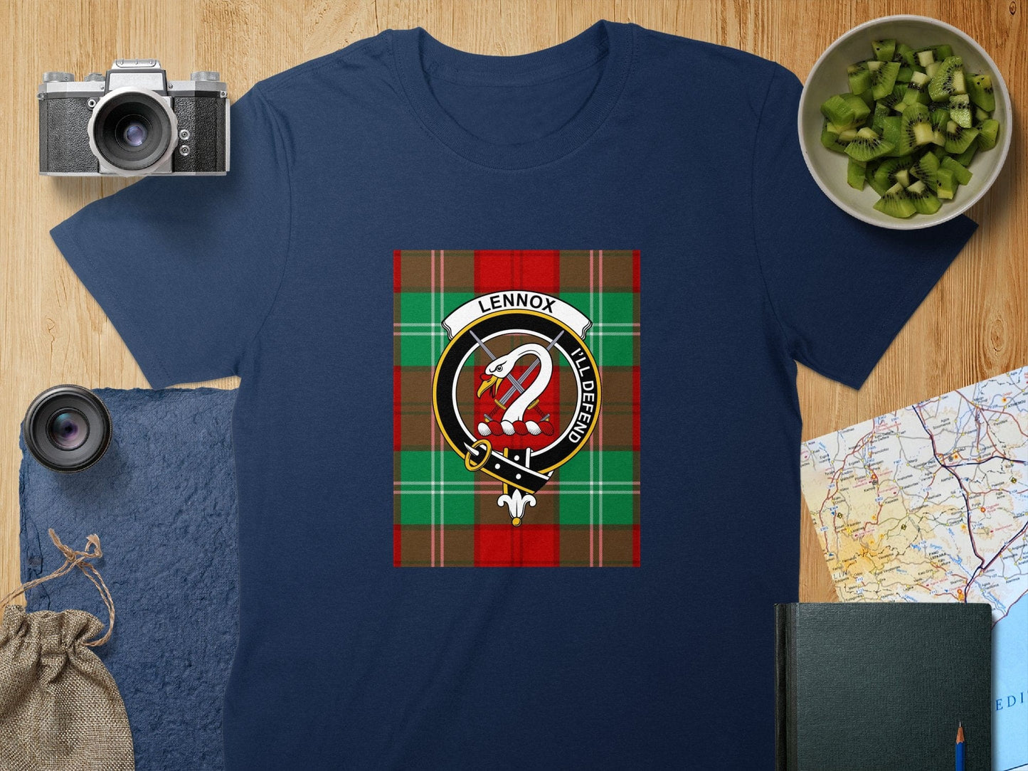 Physical Item S / Navy Lennox Clan Scottish Tartan Crest Unisex T-Shirt