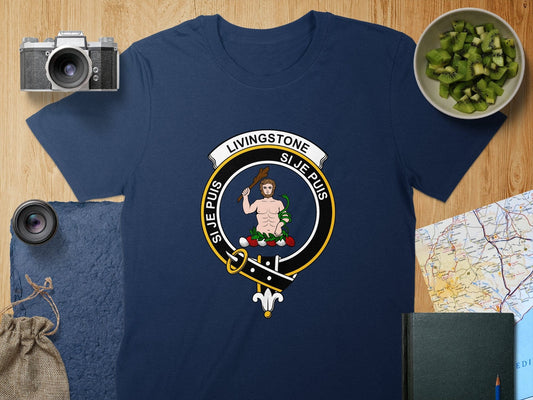 Physical Item S / Navy Livingstone Clan Crest Scottish Clan T-Shirt