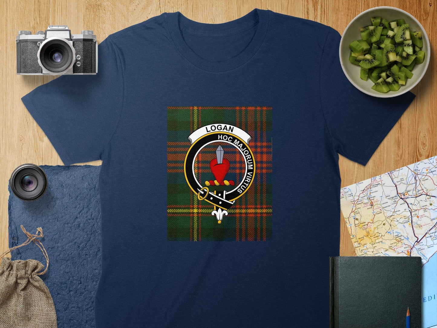 Physical Item S / Navy Logan Clan Scottish Tartan Crest Unisex T-Shirt