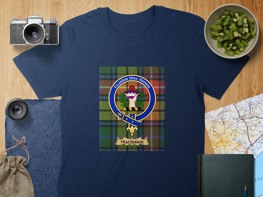 Physical Item S / Navy Macindoe Clan Scottish Tartan Crest Unisex T-Shirt