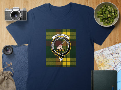 Physical Item S / Navy Macmillan Clan Scottish Tartan Crest Unisex T-Shirt