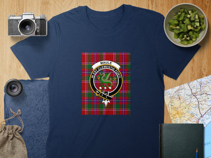 Physical Item S / Navy Maule Clan Scottish Tartan Crest Unisex T-Shirt