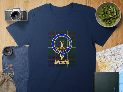 Physical Item S / Navy McIntyre Clan Tartan Crest Badge Unisex T-Shirt