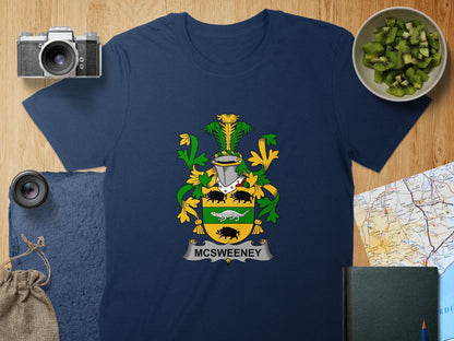 Physical Item S / Navy McSweeney Surname Irish Heraldry Unisex T-Shirt