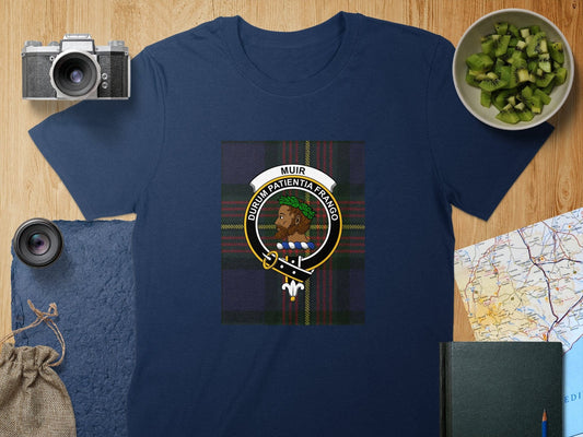 Physical Item S / Navy Muir Clan Scottish Tartan Crest Unisex T-Shirt