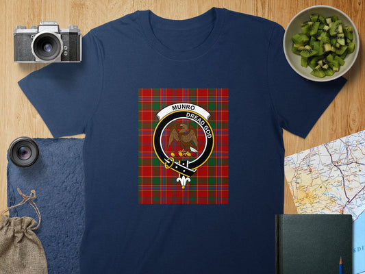 Physical Item S / Navy Munro Clan Scottish Tartan Crest Unisex T-Shirt