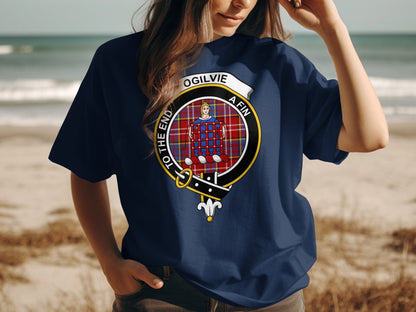 Physical Item S / Navy Ogilvie Scottish Clan Crest Tartan Unisex T-shirt