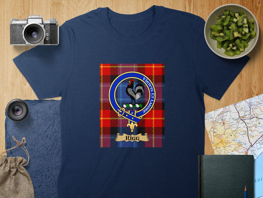 Physical Item S / Navy Rigg Clan Scottish Tartan Crest Unisex T-Shirt