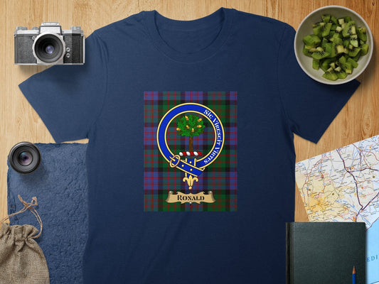 Physical Item S / Navy Ronald Clan Scottish Tartan Crest Unisex T-Shirt