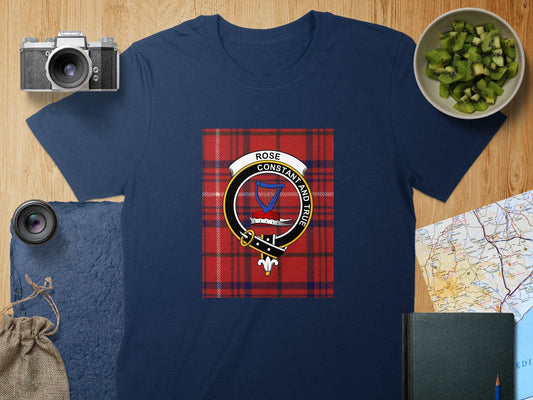 Physical Item S / Navy Rose Clan Scottish Tartan Crest Unisex T-Shirt