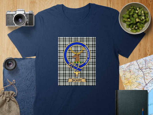 Physical Item S / Navy Scott Clan Scottish Tartan Crest Design T-Shirt