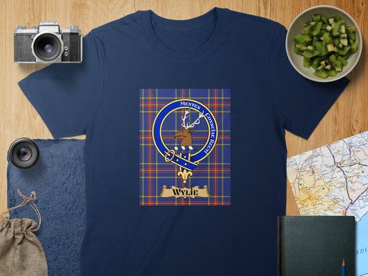 Physical Item S / Navy Wylie Clan Scottish Tartan Crest Unisex T-Shirt