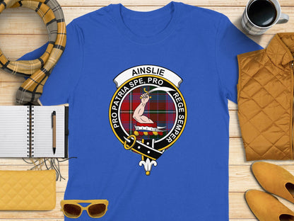 Physical Item S / Royal Ainslie Clan Scottish Tartan Crest T-Shirt