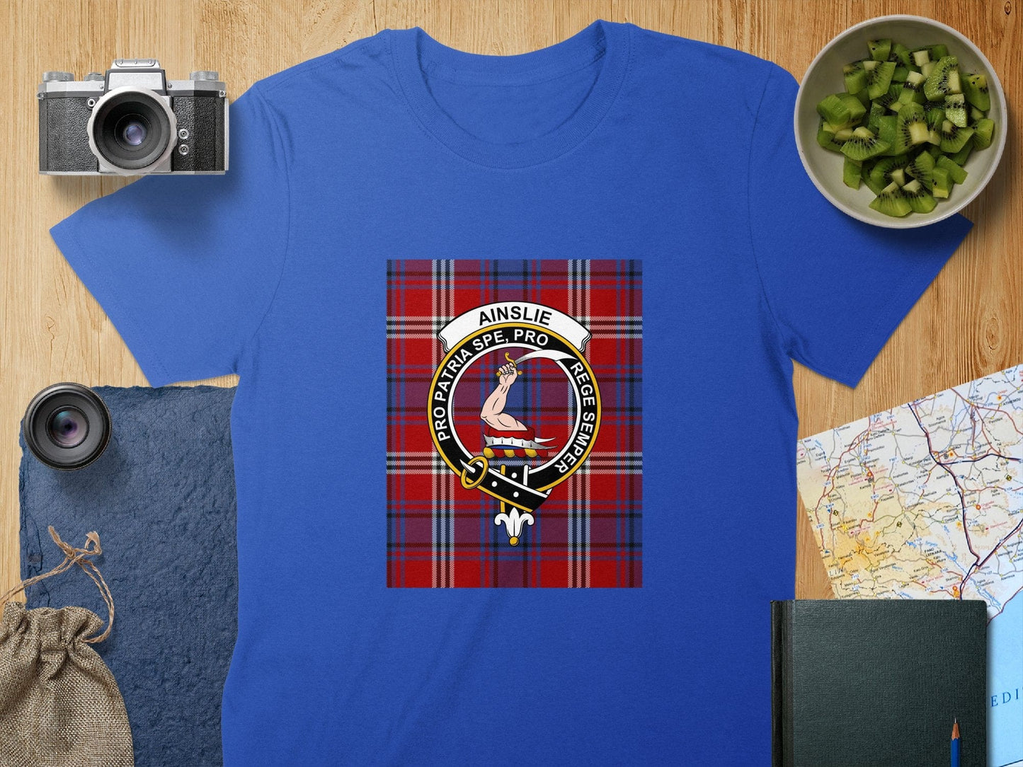 Physical Item S / Royal Ainslie Clan Scottish Tartan Crest Unisex T-Shirt