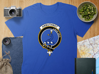 Physical Item S / Royal Arbuthnot Clan Crest Blue Peafowl Scottish T-Shirt