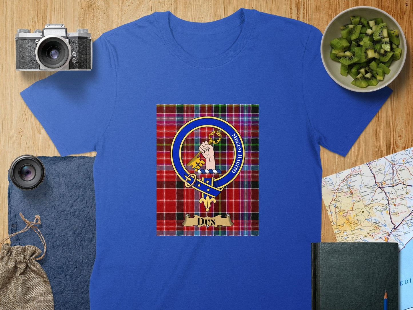 Physical Item S / Royal Dun Clan Crest Scottish Tartan Background Unisex T-Shirt