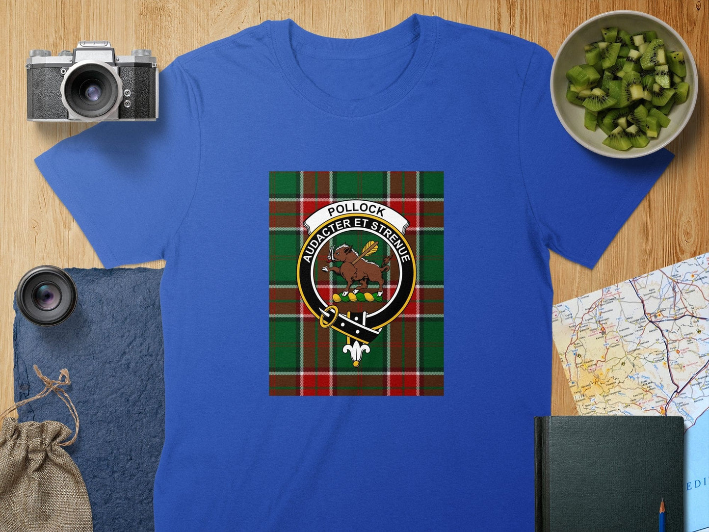 Physical Item S / Royal Pollock Clan Scottish Tartan Crest Unisex T-Shirt