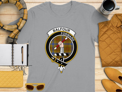 Physical Item S / Sport Grey Balfour Clan Scottish Tartan Crest T-Shirt