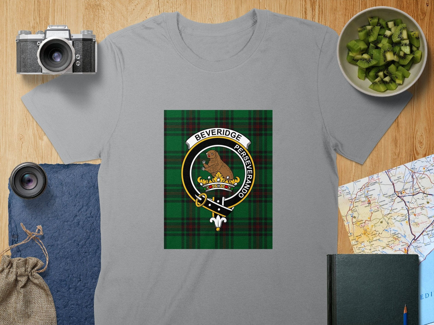 Physical Item S / Sport Grey Beveridge Clan Scottish Tartan Crest Unisex T-Shirt