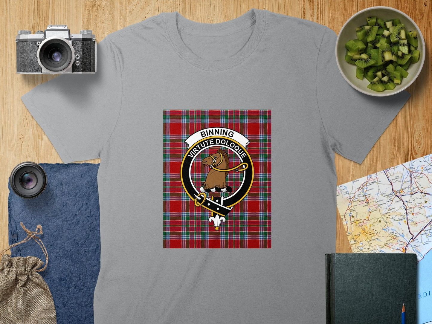 Physical Item S / Sport Grey Binning Clan Scottish Tartan Crest Unisex T-Shirt