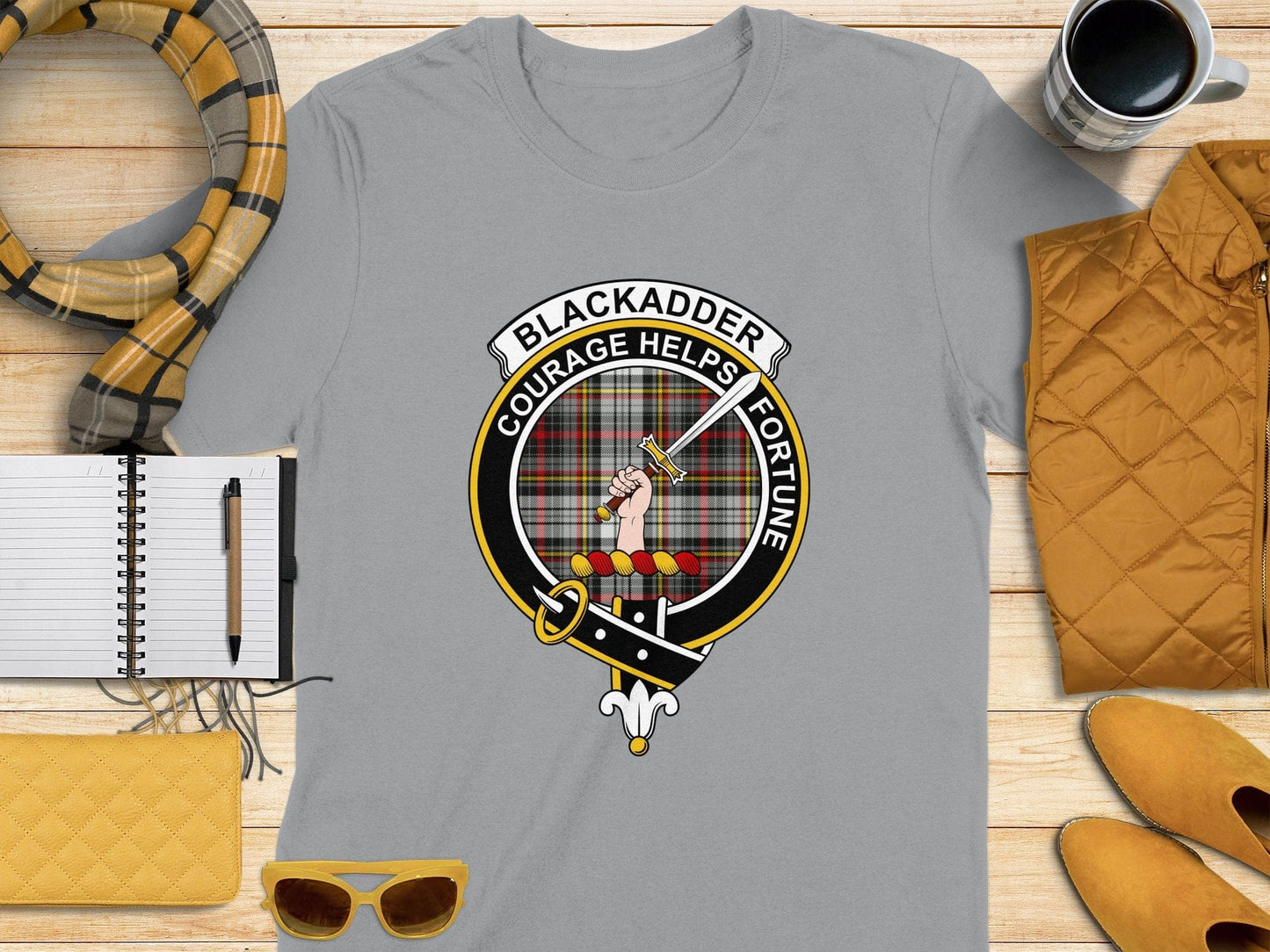 Physical Item S / Sport Grey Blackadder Clan Scottish Tartan Crest T-Shirt