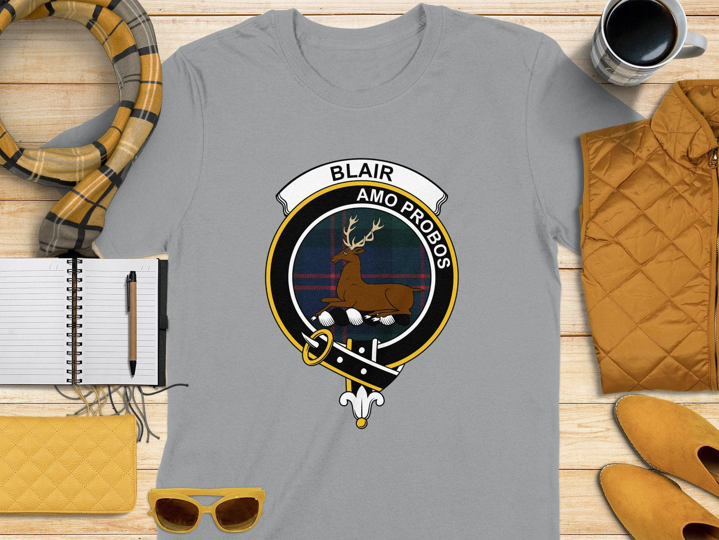 Physical Item S / Sport Grey Blair Clan Scottish Tartan Crest T-Shirt