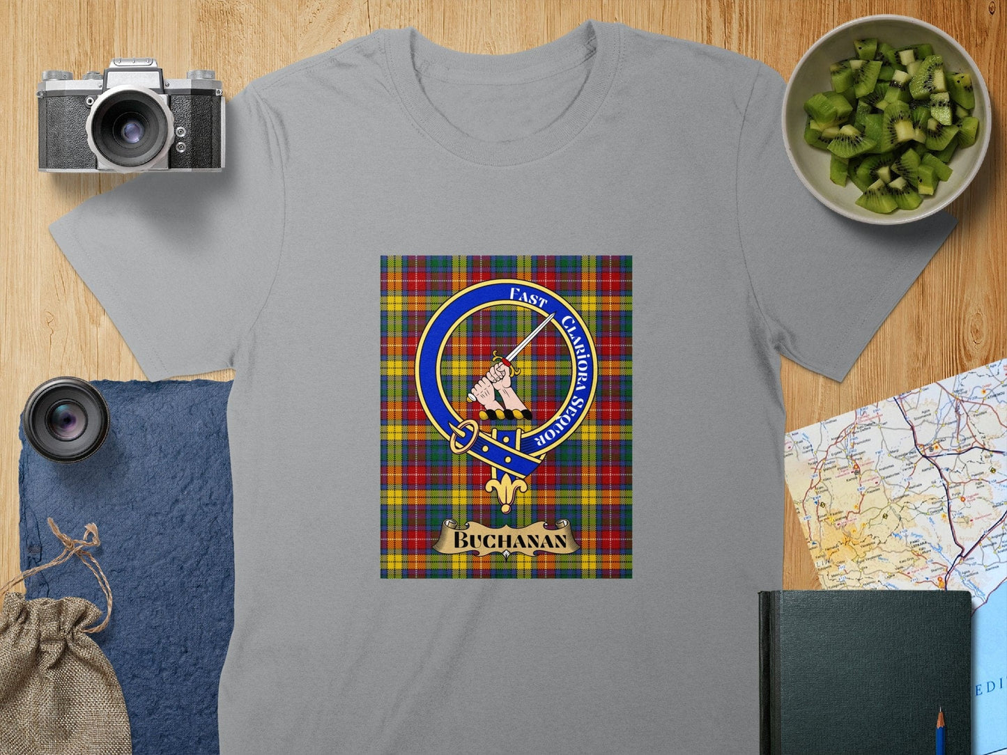 Physical Item S / Sport Grey Buchanan Clan Scottish Tartan Crest Unisex T-Shirt