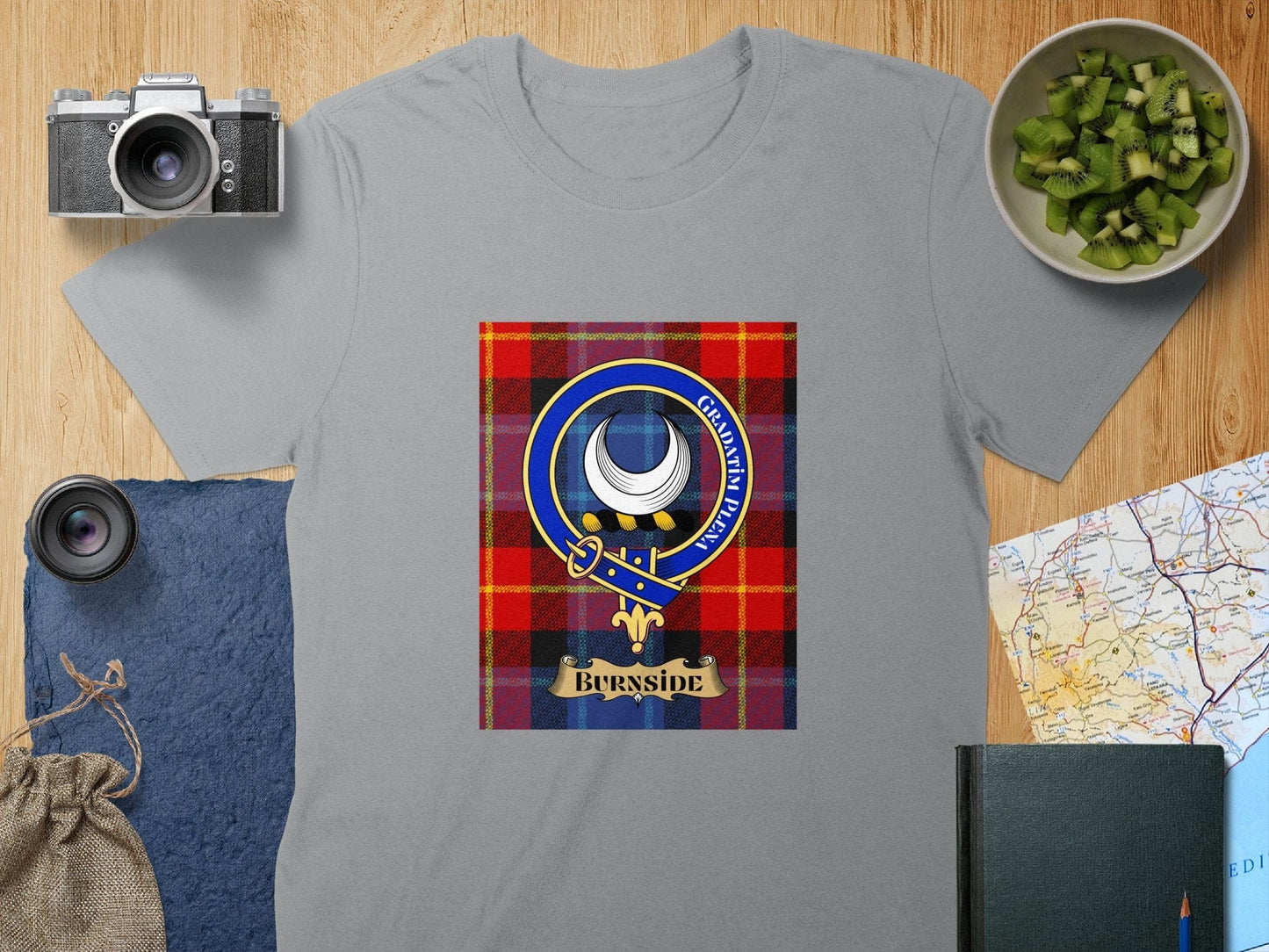 Physical Item S / Sport Grey Burnside Clan Scottish Tartan Crest Unisex T-Shirt