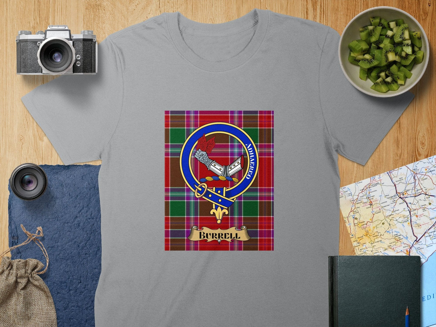 Physical Item S / Sport Grey Burrell Clan Scottish Tartan Crest Unisex T-Shirt