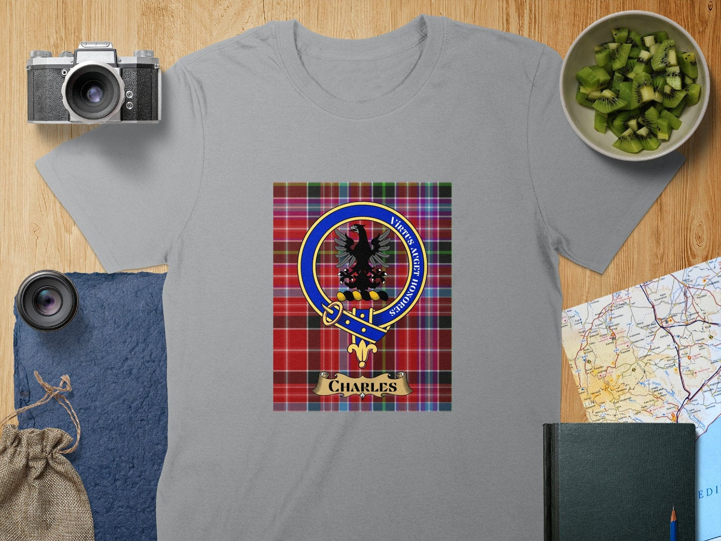 Physical Item S / Sport Grey Charles Clan Scottish Tartan Crest Unisex T-Shirt