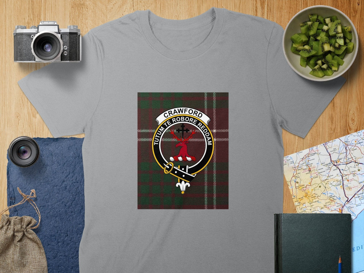 Physical Item S / Sport Grey Crawford Clan Scottish Tartan Crest Unisex T-Shirt