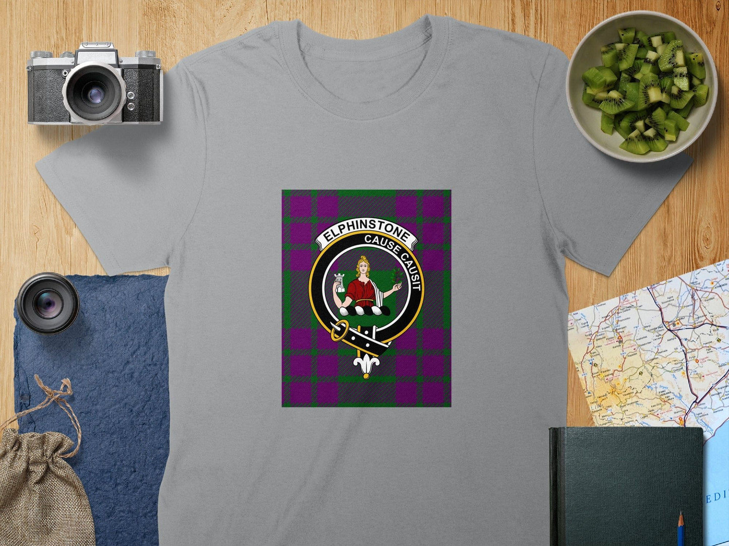 Physical Item S / Sport Grey Elphinstone Clan Scottish Tartan Crest Unisex T-Shirt