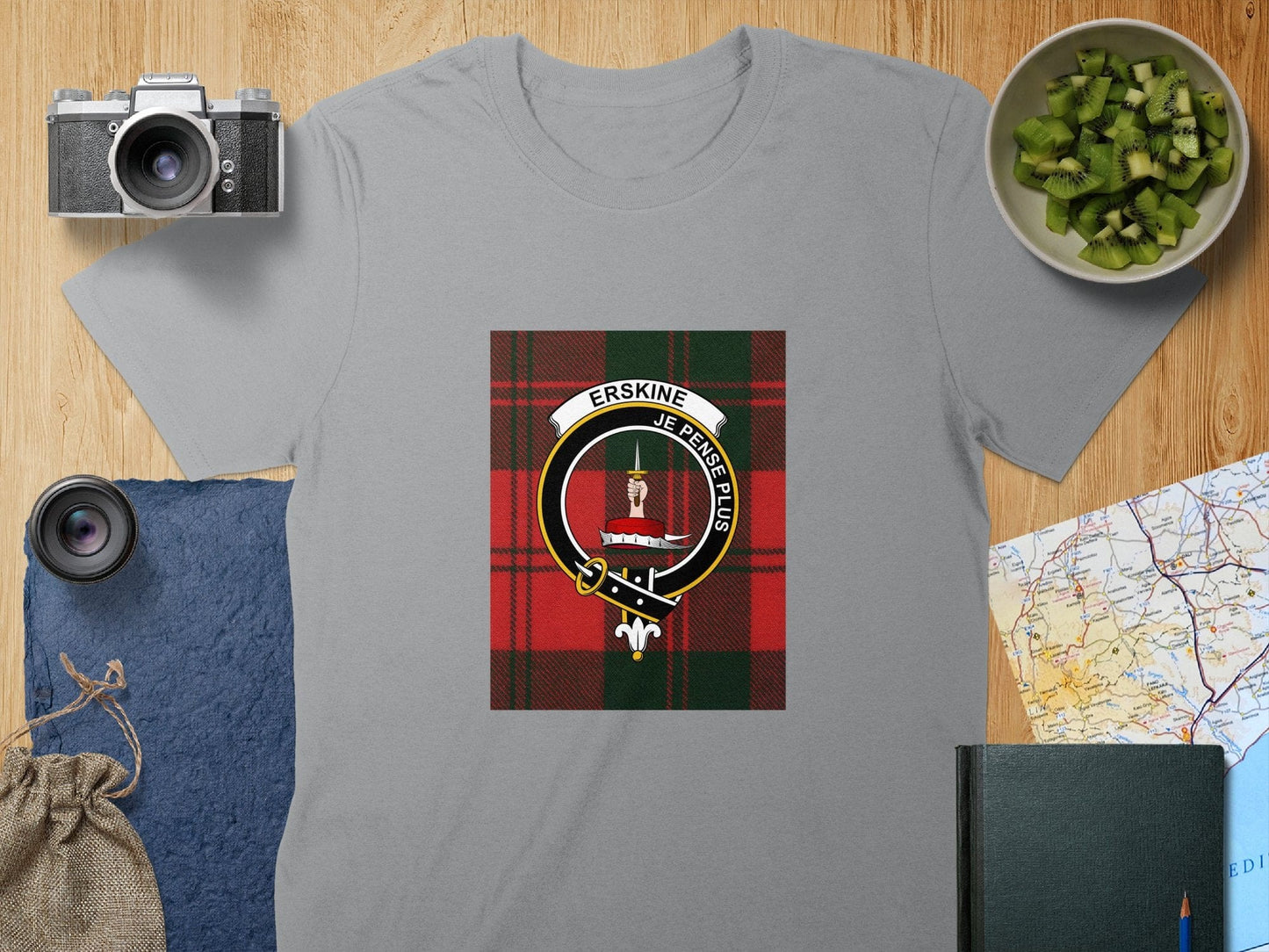 Physical Item S / Sport Grey Erskine Clan Scottish Tartan Crest Unisex T-Shirt