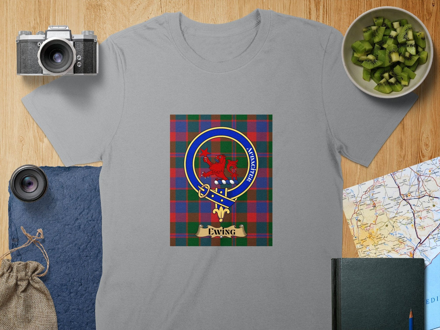 Physical Item S / Sport Grey Ewing Clan Scottish Tartan Crest Unisex T-Shirt